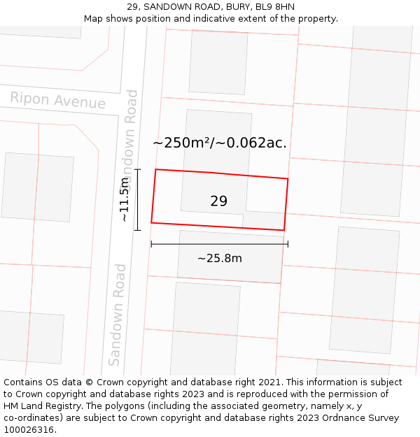 29, SANDOWN ROAD, BURY, BL9 8HN: Plot and title map