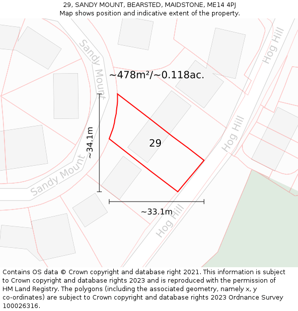 29, SANDY MOUNT, BEARSTED, MAIDSTONE, ME14 4PJ: Plot and title map