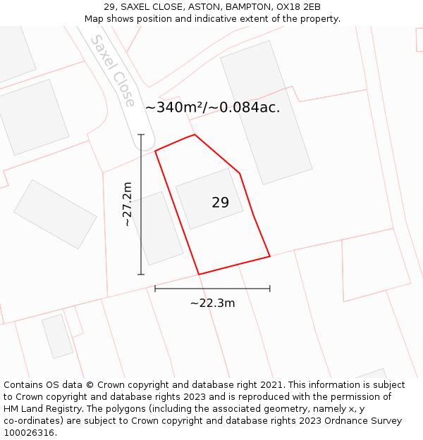 29, SAXEL CLOSE, ASTON, BAMPTON, OX18 2EB: Plot and title map