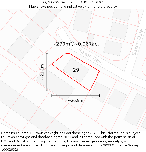 29, SAXON DALE, KETTERING, NN16 9JN: Plot and title map