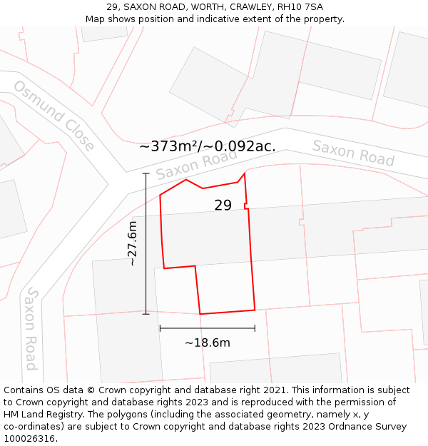 29, SAXON ROAD, WORTH, CRAWLEY, RH10 7SA: Plot and title map