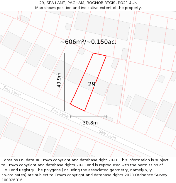 29, SEA LANE, PAGHAM, BOGNOR REGIS, PO21 4UN: Plot and title map