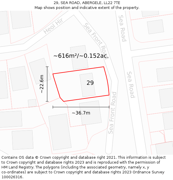 29, SEA ROAD, ABERGELE, LL22 7TE: Plot and title map