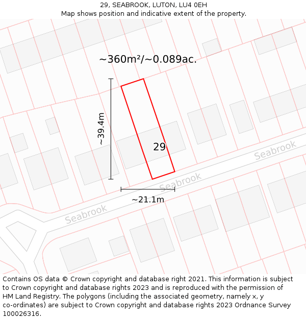 29, SEABROOK, LUTON, LU4 0EH: Plot and title map