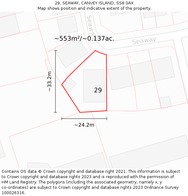 29, SEAWAY, CANVEY ISLAND, SS8 0AX: Plot and title map