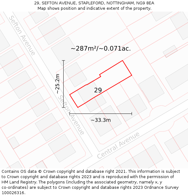 29, SEFTON AVENUE, STAPLEFORD, NOTTINGHAM, NG9 8EA: Plot and title map