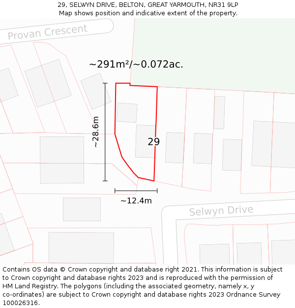 29, SELWYN DRIVE, BELTON, GREAT YARMOUTH, NR31 9LP: Plot and title map