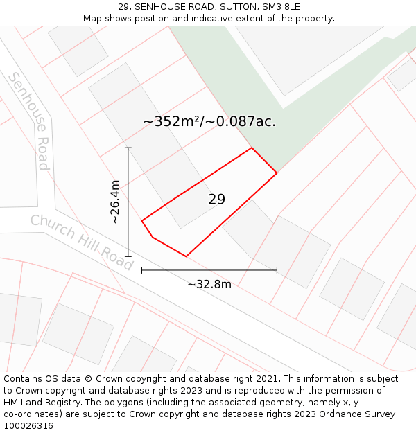 29, SENHOUSE ROAD, SUTTON, SM3 8LE: Plot and title map