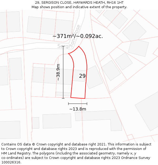 29, SERGISON CLOSE, HAYWARDS HEATH, RH16 1HT: Plot and title map