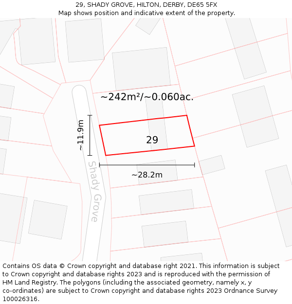 29, SHADY GROVE, HILTON, DERBY, DE65 5FX: Plot and title map