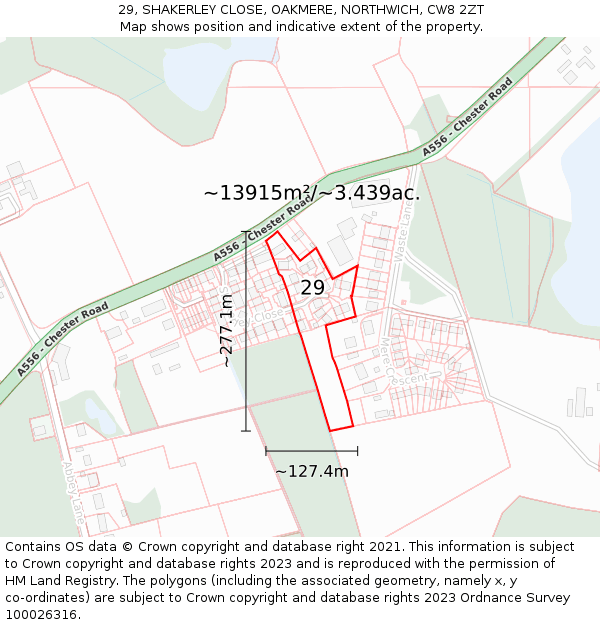 29, SHAKERLEY CLOSE, OAKMERE, NORTHWICH, CW8 2ZT: Plot and title map