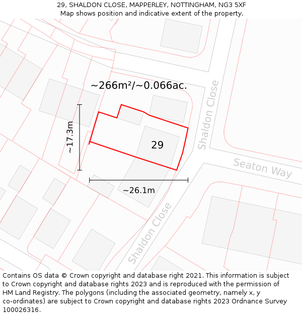 29, SHALDON CLOSE, MAPPERLEY, NOTTINGHAM, NG3 5XF: Plot and title map