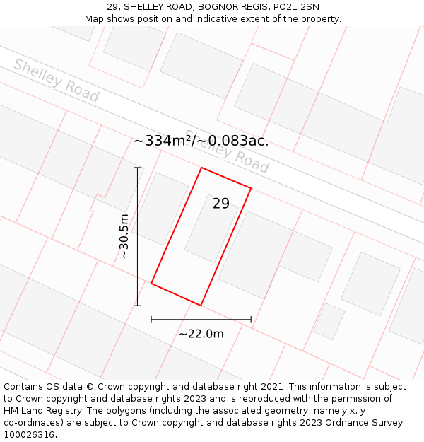 29, SHELLEY ROAD, BOGNOR REGIS, PO21 2SN: Plot and title map