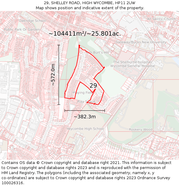 29, SHELLEY ROAD, HIGH WYCOMBE, HP11 2UW: Plot and title map