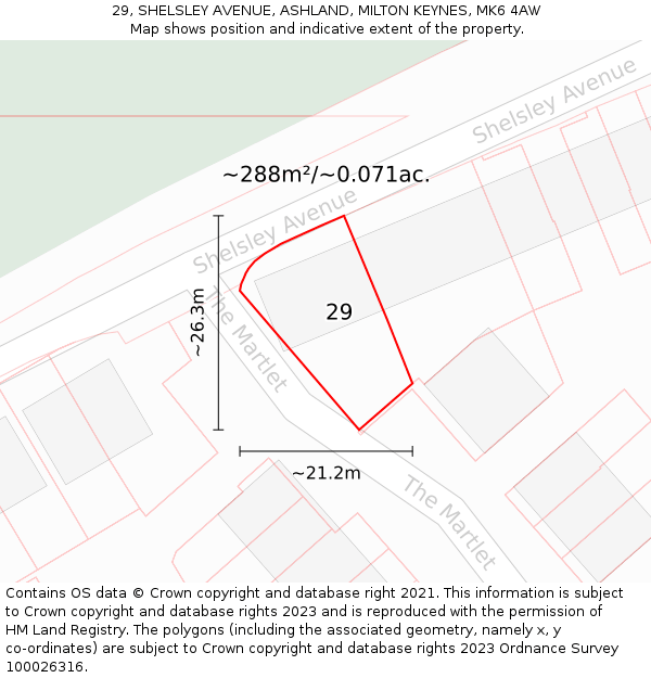 29, SHELSLEY AVENUE, ASHLAND, MILTON KEYNES, MK6 4AW: Plot and title map