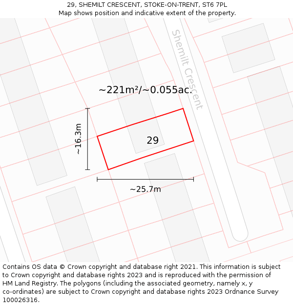 29, SHEMILT CRESCENT, STOKE-ON-TRENT, ST6 7PL: Plot and title map