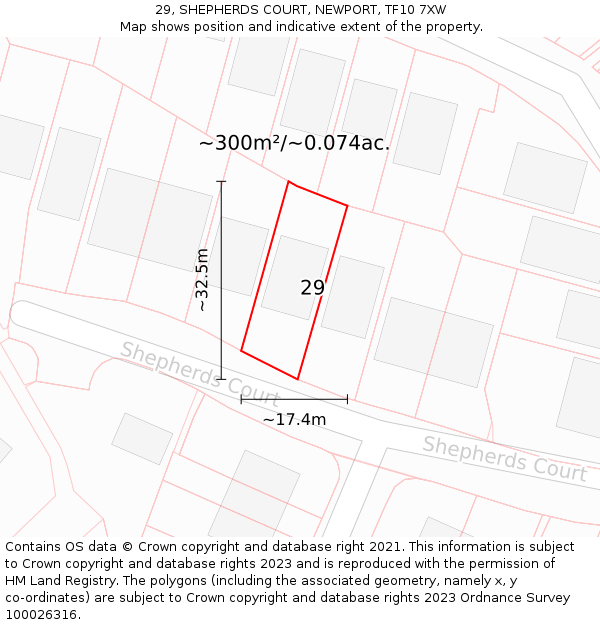 29, SHEPHERDS COURT, NEWPORT, TF10 7XW: Plot and title map