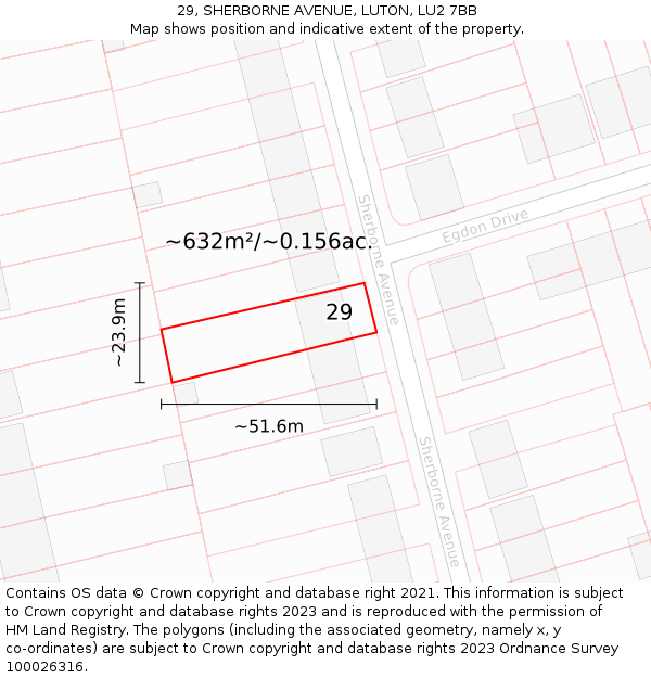 29, SHERBORNE AVENUE, LUTON, LU2 7BB: Plot and title map