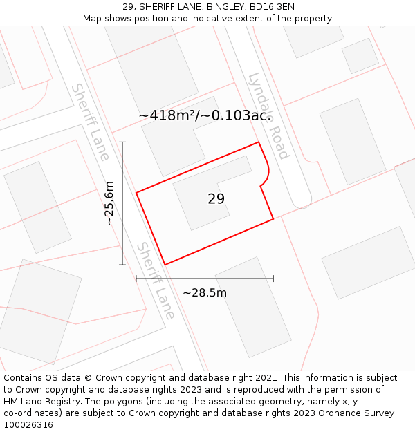 29, SHERIFF LANE, BINGLEY, BD16 3EN: Plot and title map