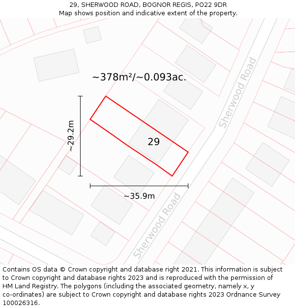 29, SHERWOOD ROAD, BOGNOR REGIS, PO22 9DR: Plot and title map