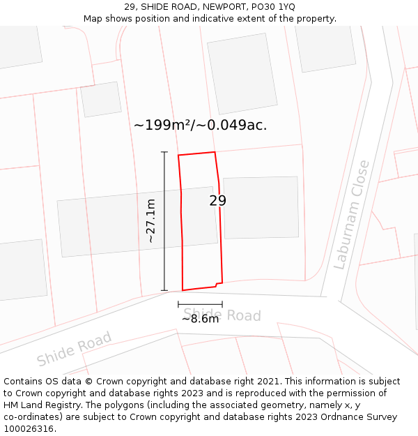 29, SHIDE ROAD, NEWPORT, PO30 1YQ: Plot and title map