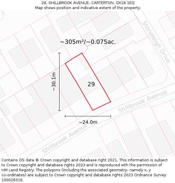 29, SHILLBROOK AVENUE, CARTERTON, OX18 1EQ: Plot and title map