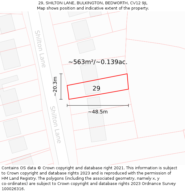 29, SHILTON LANE, BULKINGTON, BEDWORTH, CV12 9JL: Plot and title map