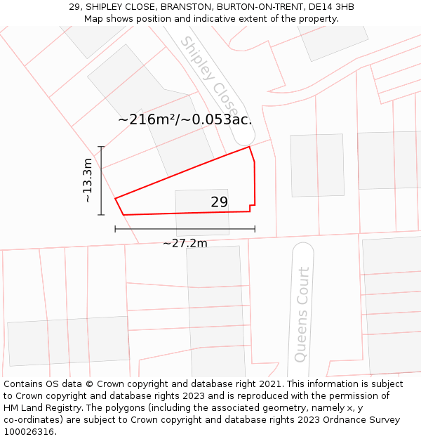 29, SHIPLEY CLOSE, BRANSTON, BURTON-ON-TRENT, DE14 3HB: Plot and title map