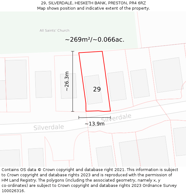 29, SILVERDALE, HESKETH BANK, PRESTON, PR4 6RZ: Plot and title map