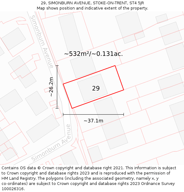 29, SIMONBURN AVENUE, STOKE-ON-TRENT, ST4 5JR: Plot and title map