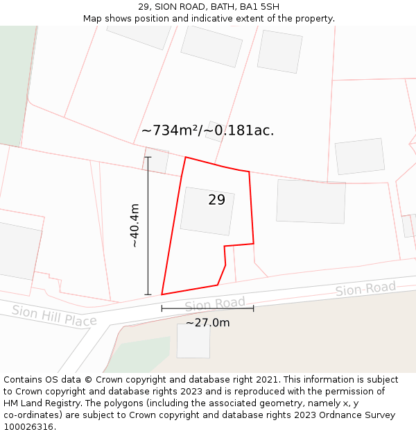 29, SION ROAD, BATH, BA1 5SH: Plot and title map