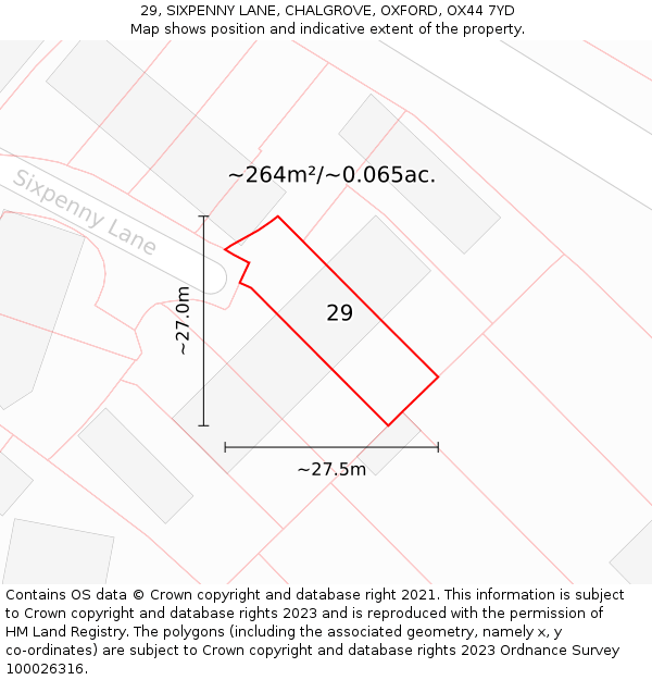 29, SIXPENNY LANE, CHALGROVE, OXFORD, OX44 7YD: Plot and title map