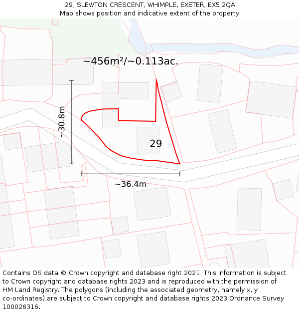 29, SLEWTON CRESCENT, WHIMPLE, EXETER, EX5 2QA: Plot and title map