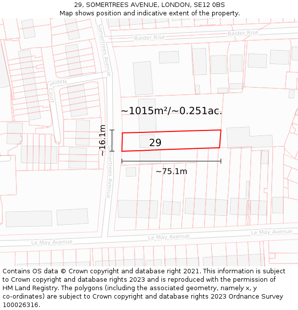 29, SOMERTREES AVENUE, LONDON, SE12 0BS: Plot and title map