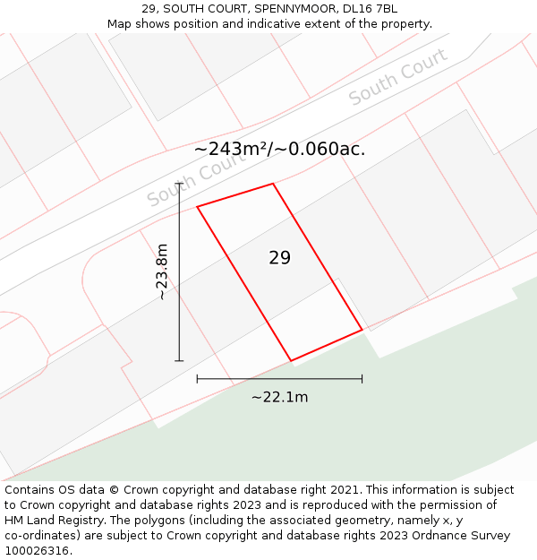 29, SOUTH COURT, SPENNYMOOR, DL16 7BL: Plot and title map