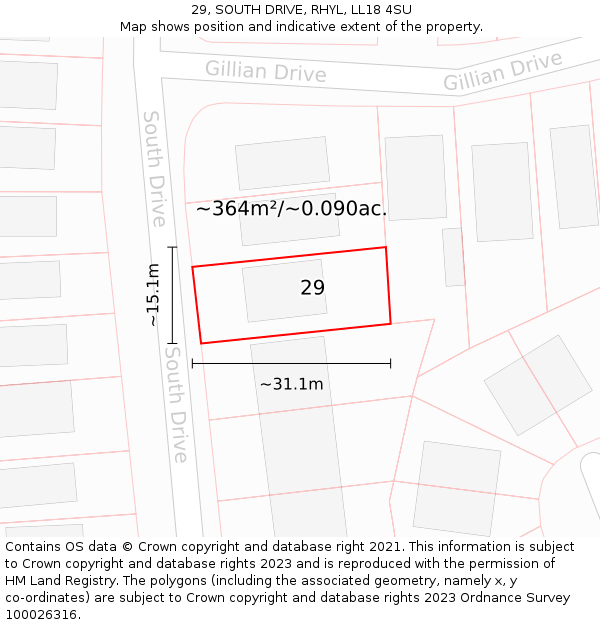 29, SOUTH DRIVE, RHYL, LL18 4SU: Plot and title map