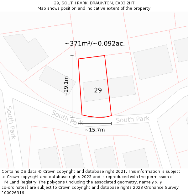 29, SOUTH PARK, BRAUNTON, EX33 2HT: Plot and title map