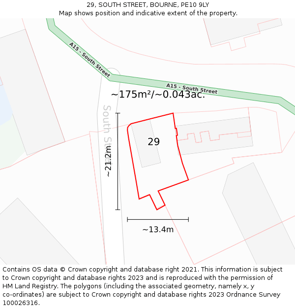 29, SOUTH STREET, BOURNE, PE10 9LY: Plot and title map