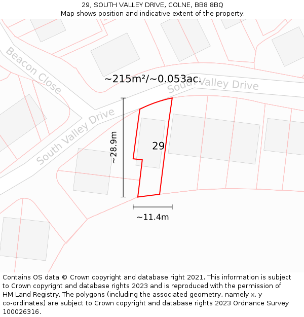 29, SOUTH VALLEY DRIVE, COLNE, BB8 8BQ: Plot and title map