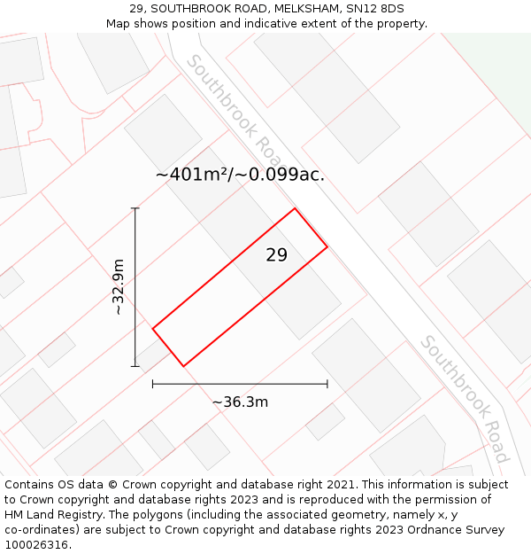 29, SOUTHBROOK ROAD, MELKSHAM, SN12 8DS: Plot and title map