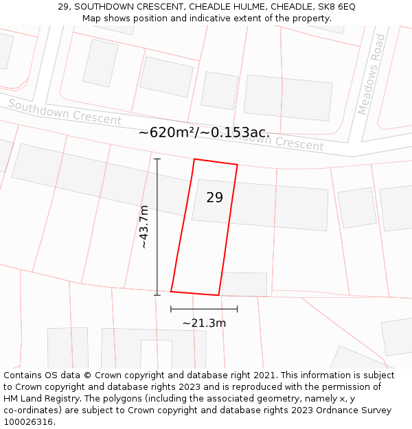 29, SOUTHDOWN CRESCENT, CHEADLE HULME, CHEADLE, SK8 6EQ: Plot and title map