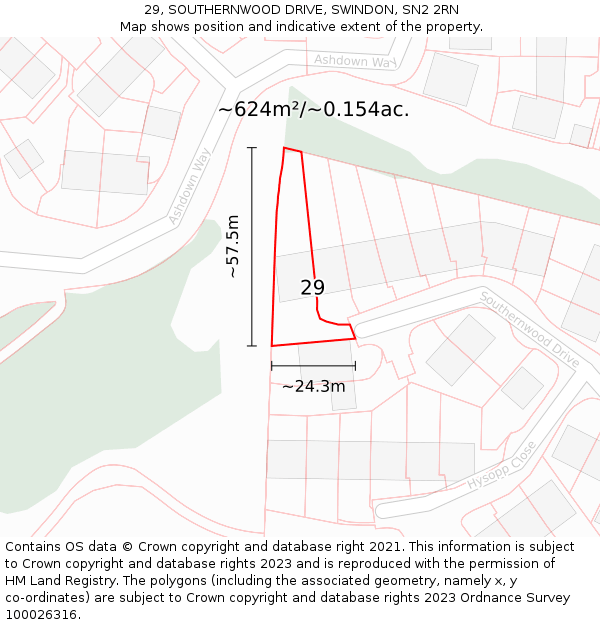 29, SOUTHERNWOOD DRIVE, SWINDON, SN2 2RN: Plot and title map