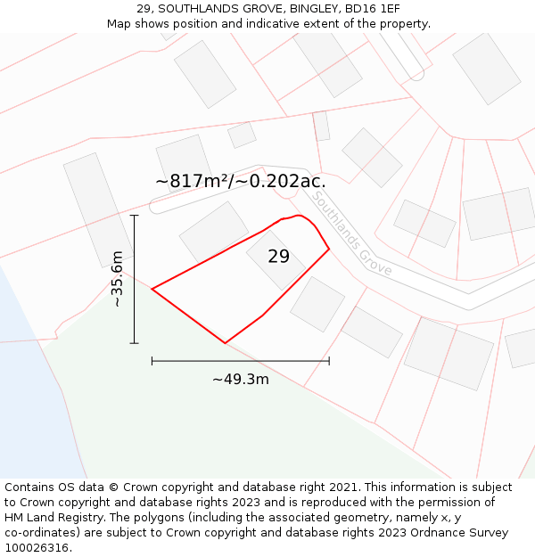 29, SOUTHLANDS GROVE, BINGLEY, BD16 1EF: Plot and title map