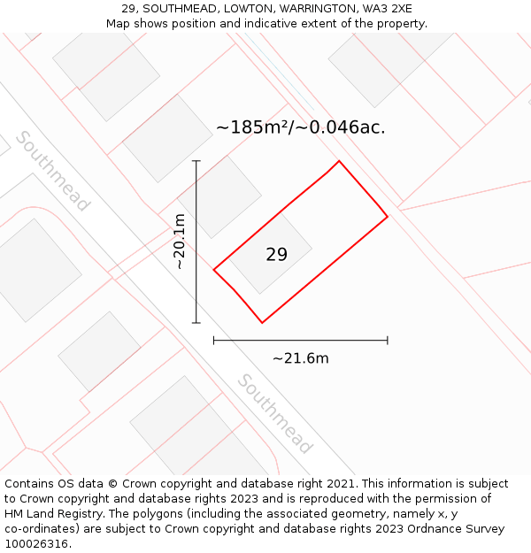 29, SOUTHMEAD, LOWTON, WARRINGTON, WA3 2XE: Plot and title map