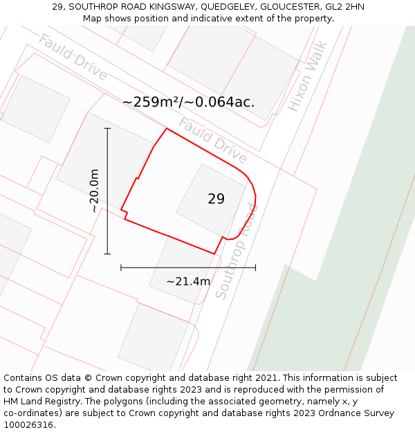 29, SOUTHROP ROAD KINGSWAY, QUEDGELEY, GLOUCESTER, GL2 2HN: Plot and title map