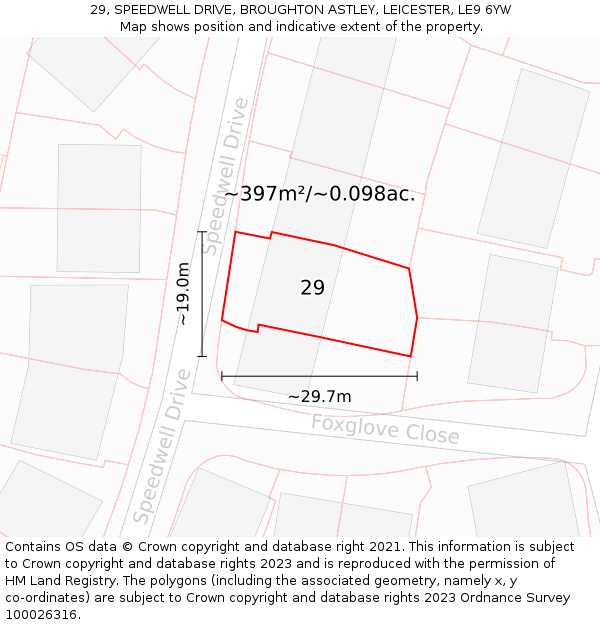 29, SPEEDWELL DRIVE, BROUGHTON ASTLEY, LEICESTER, LE9 6YW: Plot and title map