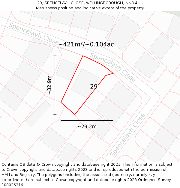 29, SPENCELAYH CLOSE, WELLINGBOROUGH, NN8 4UU: Plot and title map