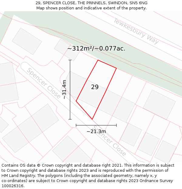 29, SPENCER CLOSE, THE PRINNELS, SWINDON, SN5 6NG: Plot and title map