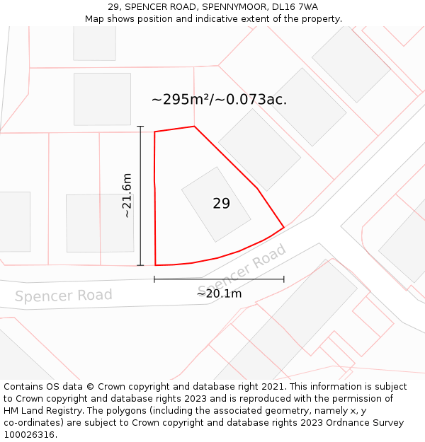 29, SPENCER ROAD, SPENNYMOOR, DL16 7WA: Plot and title map