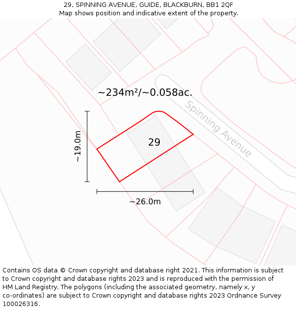 29, SPINNING AVENUE, GUIDE, BLACKBURN, BB1 2QF: Plot and title map